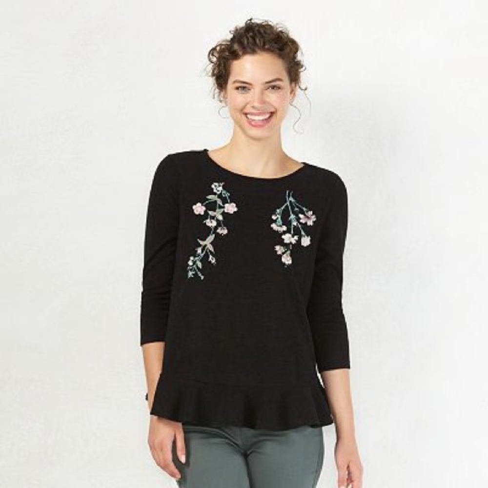 Lauren Conrad Floral Lightweight Sweater Open Back Embroidery Blouse S Girly - Picture 3 of 6